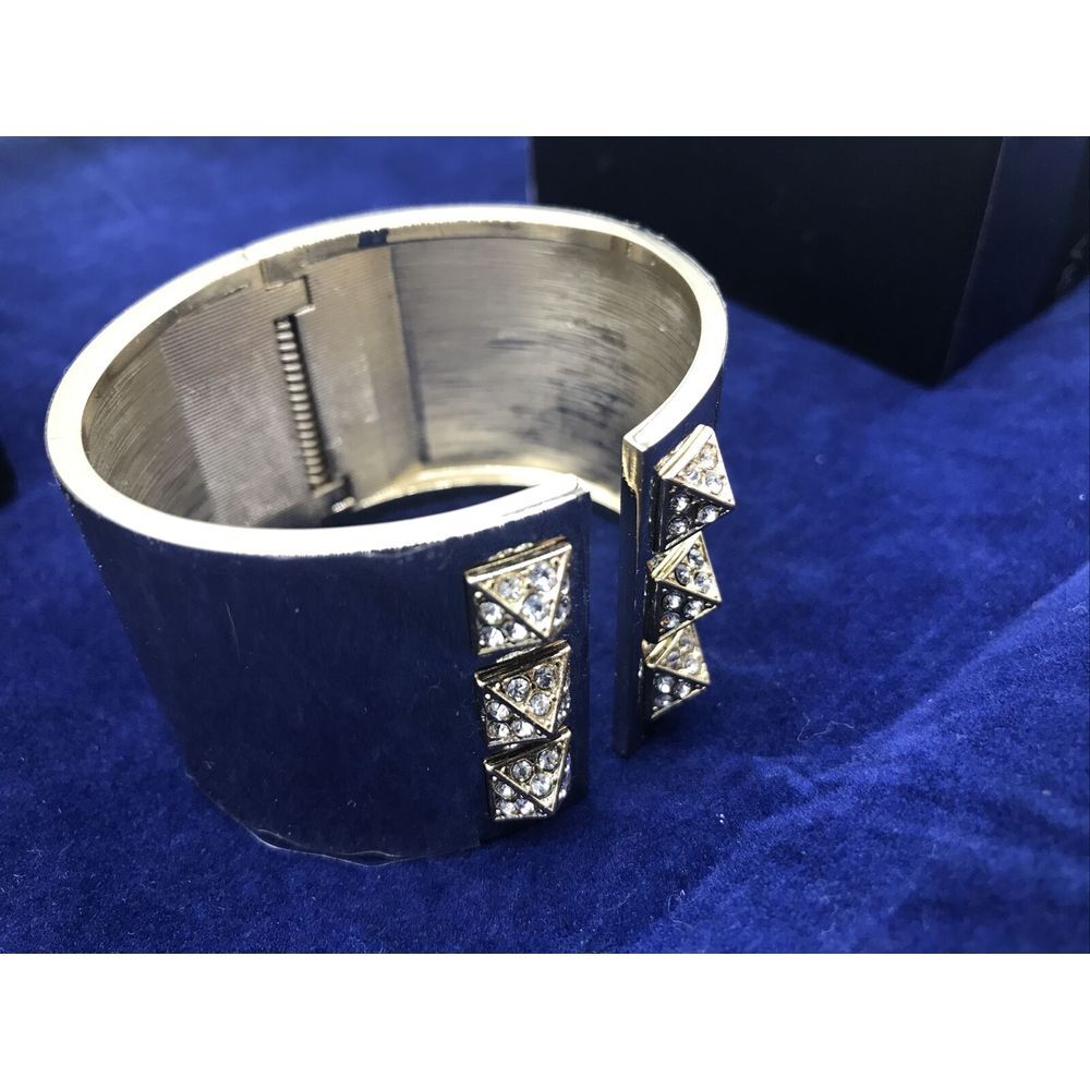 Victoria Secret Scandalous Hinged Silver/Gold‎ Tone Rhinestone Cuff Bracelet NIB
